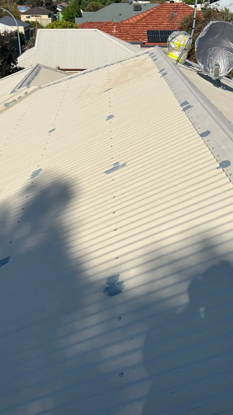 metal roof after roof rust removal and roof screw replacement ready for priming
